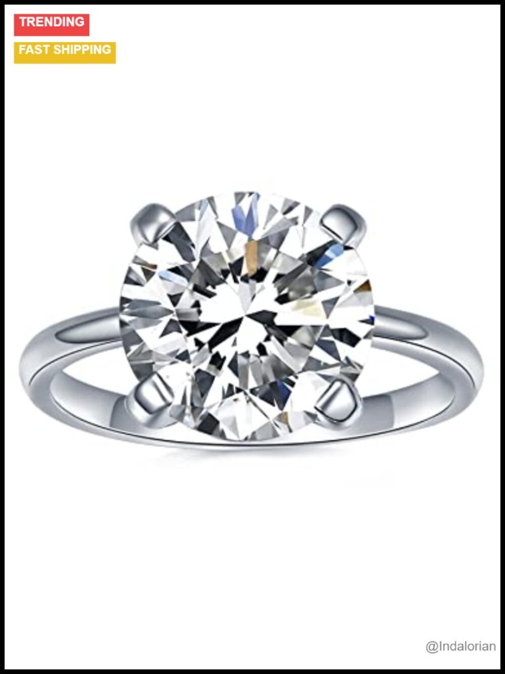 Solitaire Moissanite Engagement Ring 925 Sterling Silver 18K White Gold Plated